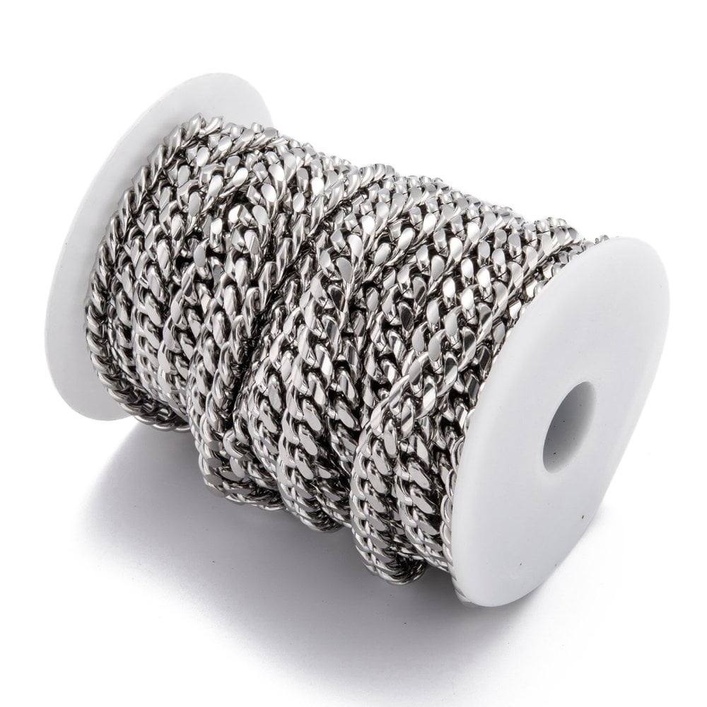 Tarnish Resistant 304 Stainless Steel Cuban Link Chain Unwelded with Spool Stainless Steel Color 12.5x10x5mm 16.4 Feet(5m)/roll