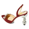 thumbnail image 3 of FSJ Women Pointed Toe Buckled Bckstrap Pumps Floral Ornaments Pearl High Heels Dance Party Bridal Shoes Size 16 Red, 3 of 4