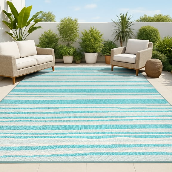 JONATHAN Y SANTA MONICA 4 x 6 Area Rug, Castara Wavy Stripe - Aqua/Cream, SMB205A-4