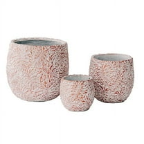 XBrand 17.7", 12.6" and 9"W Round Beige and Golden Fiberstone/Cement Indoor Outdoor Planters (Set of 3), Modern Decorative Plant Pots with Drain Hole for All House Plants, Succulents & Flowers