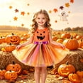 thumbnail image 2 of Toddler Girls Halloween Dress Pumpkin Lantern Mesh Back Bowknot Sleeveless Summer Dresses Girls Size 4-5T, 2 of 7