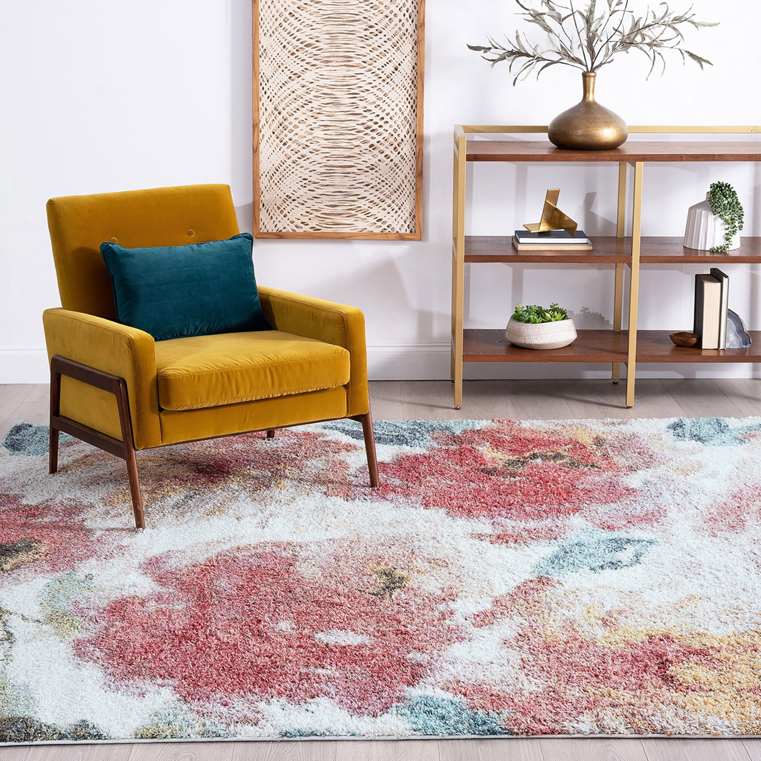 Shag 2x8 Area Rug Thick (2'2'' x 7'3'') Floral Multi-Color Indoor Runner Easy to Clean