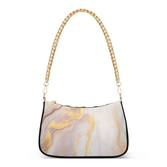 Womens Chain Shoulder Bag Pink and Golden Marble Classic Tote Handbags Fashion Clutch Hobo Purse with Zipper for Travel Casual