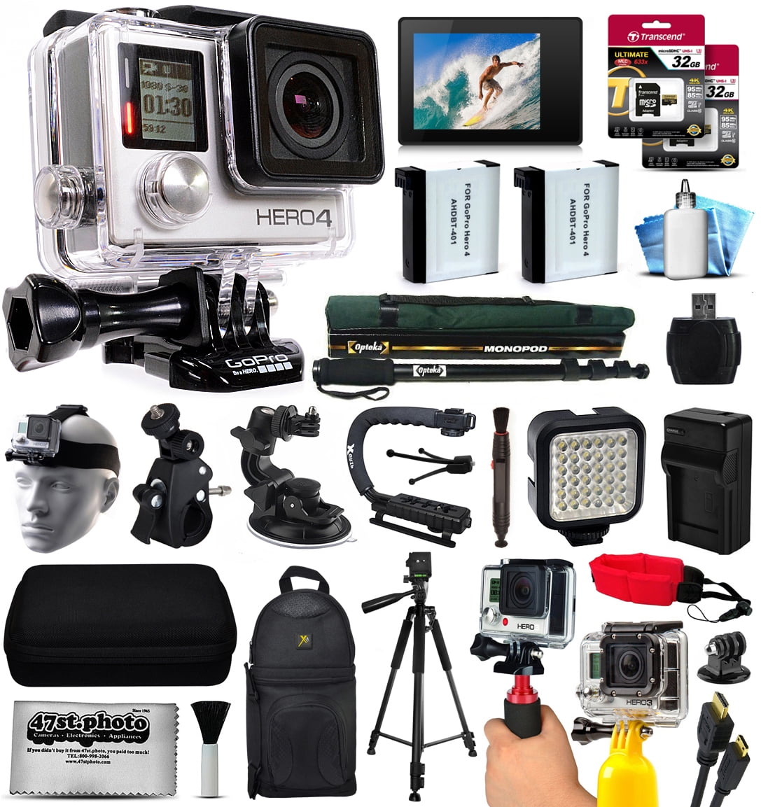 Buy GoPro Hero 4 HERO4 Black Edition CHDHX-401 with LCD Display + 2 Batteries + 64GB Memory + Monopod + Travel Charger +... by GoPro