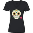 thumbnail image 3 of Inktastic Día de los Muertos Skull with Flower Women's V-Neck T-Shirt, 3 of 5