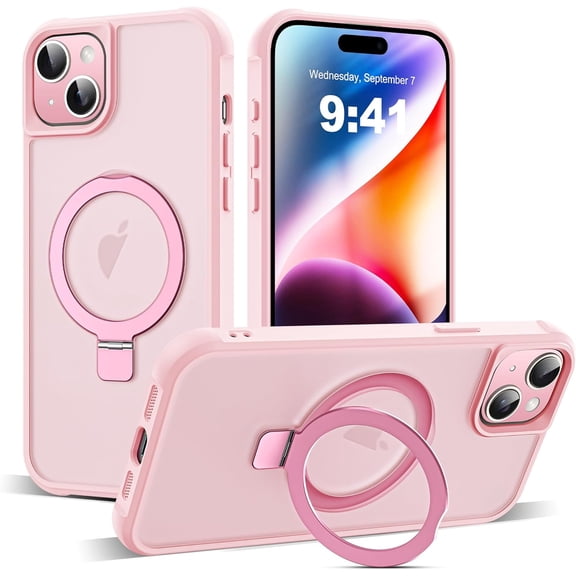 for iPhone 14 Plus Case with Invisible Ring Stand Translucent iPhone 14 Plus Phone Case 6.7" [Compatible with MagSafe][-Grade Drop Protection][Great Grip Feeling], Pink
