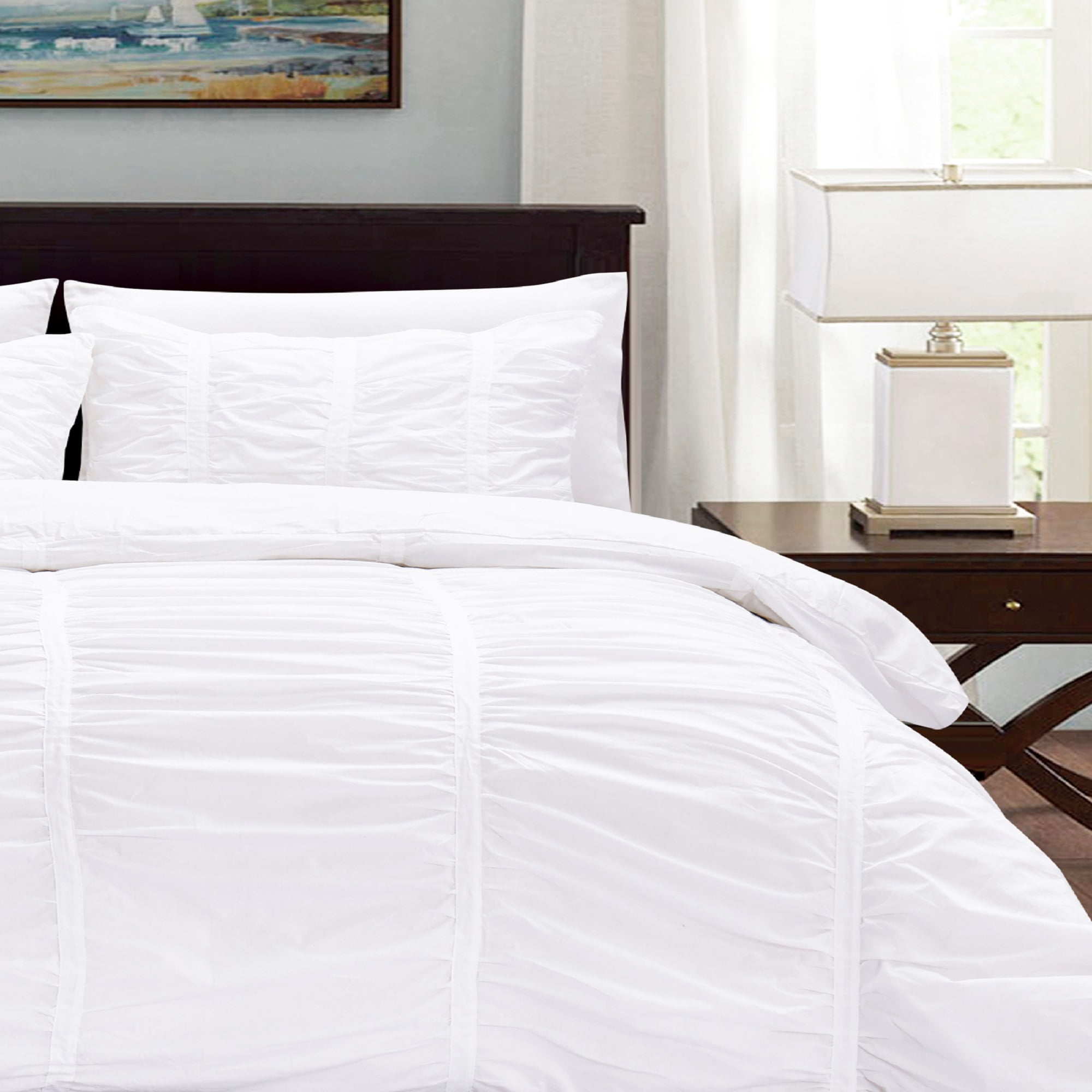 Ruffle Duvet Cover Set Cotton Bright White, King 3Piece