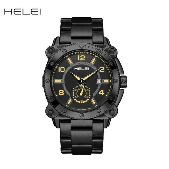 Helei Stainless Steel Strap Men's Watch Quartz Watch Waterproof Chronograph Watch