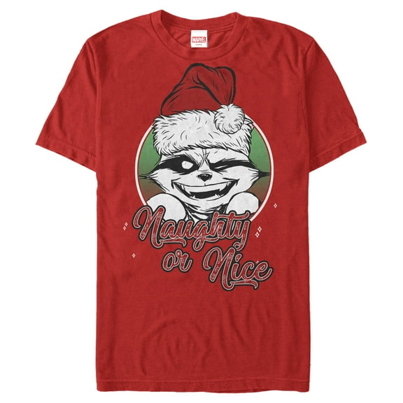 Men's Marvel Christmas Guardians of the Galaxy Naughty Rocket  Graphic Tee Red Medium