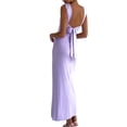 thumbnail image 2 of Women'S Slip Long Dress Cowl Neck Backless Ruched Bodycon Side Split Cocktail Party Night Out Dress L, 2 of 9
