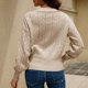 thumbnail image 5 of Suéter de punto ligero con detalle de botones para mujer Cárdigan con cuello en V y mangas abullonadas en color albaricoque, 5 of 7