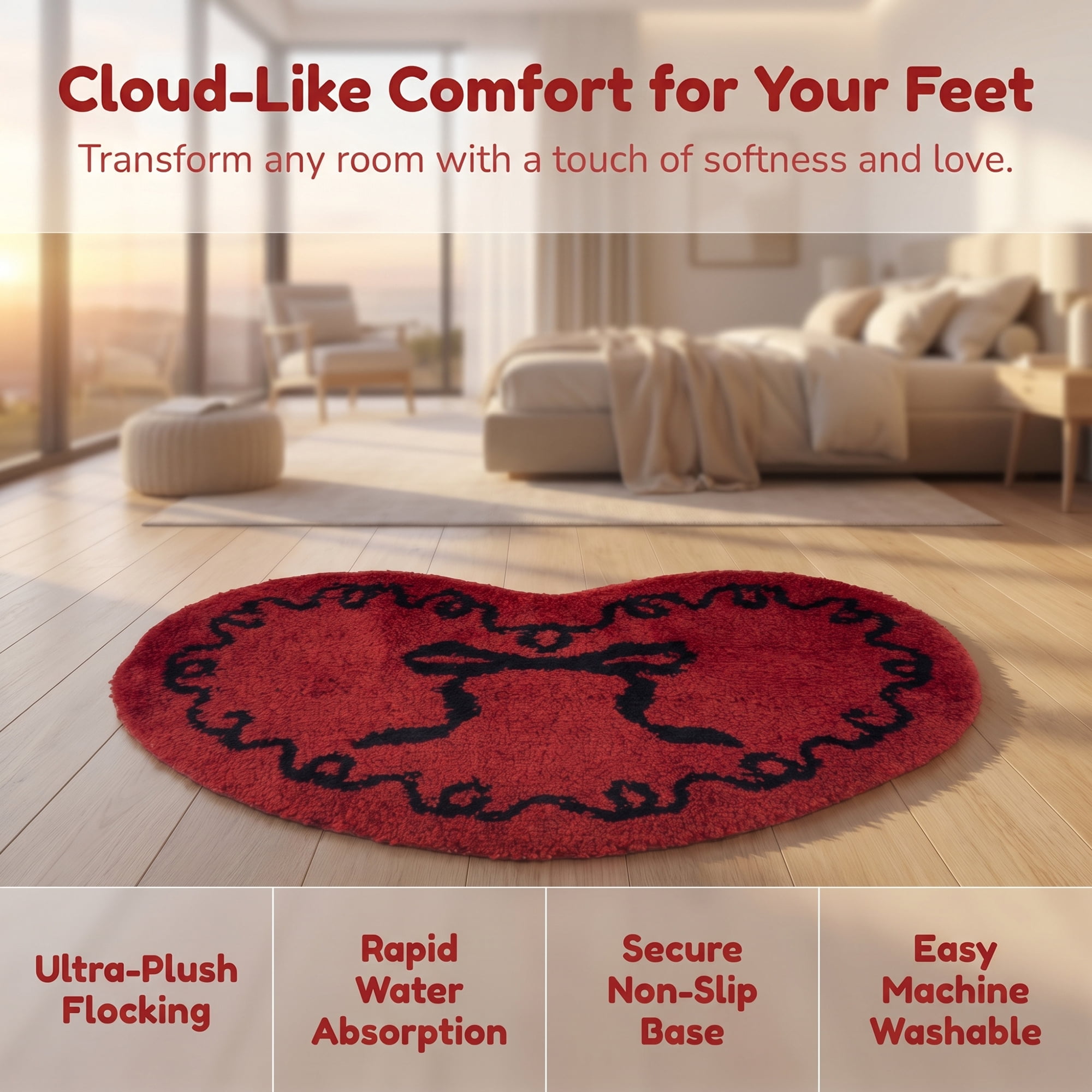 Unique Bargains Heart Shaped Shaggy Faux Fur Area Rug Non Slip Soft Plush 24" x 16" Red