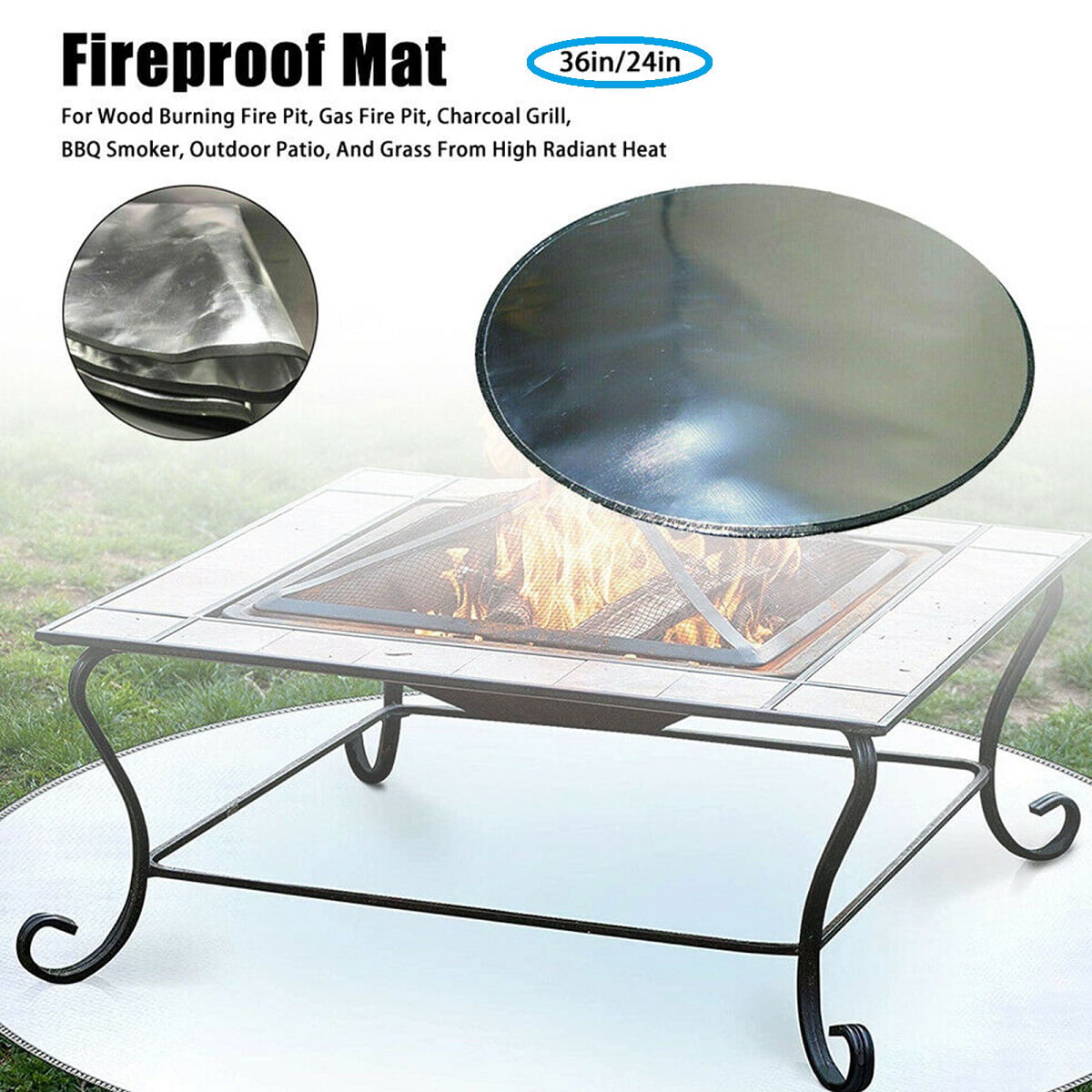 Portable Round Fire Pit Mat Grill, Fire Pit Floor Protector