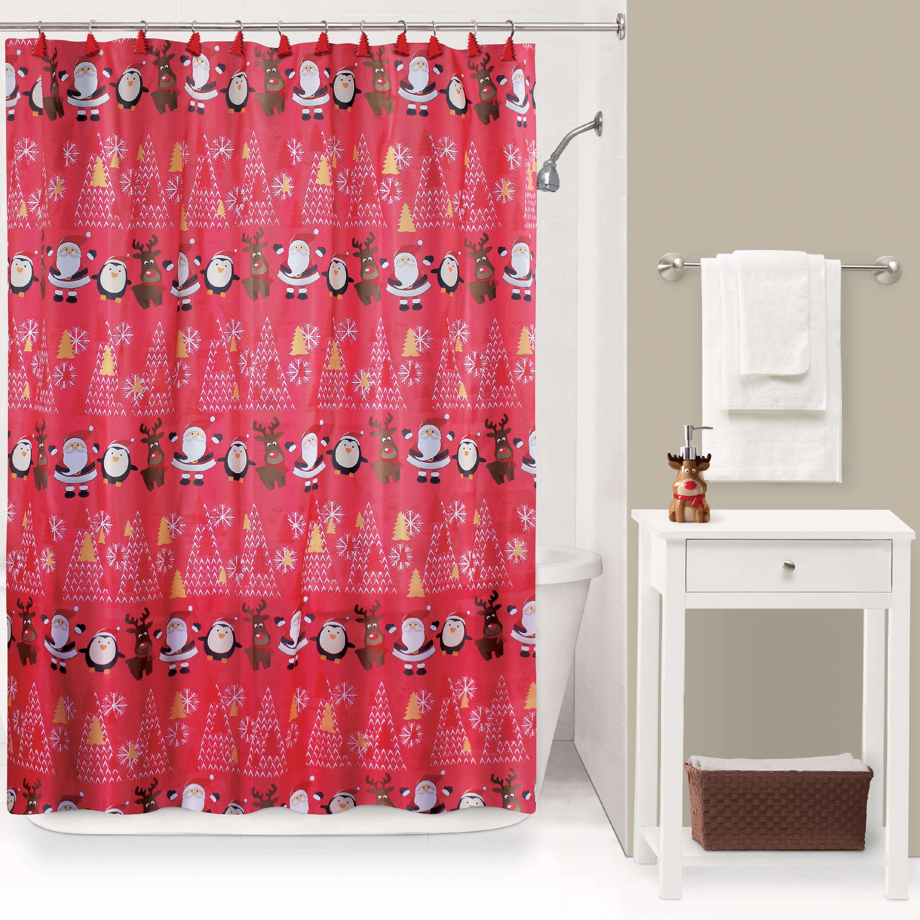 Red White Squares Print Bathroom Shower Curtain Waterproof Fabric w//12 Hooks new