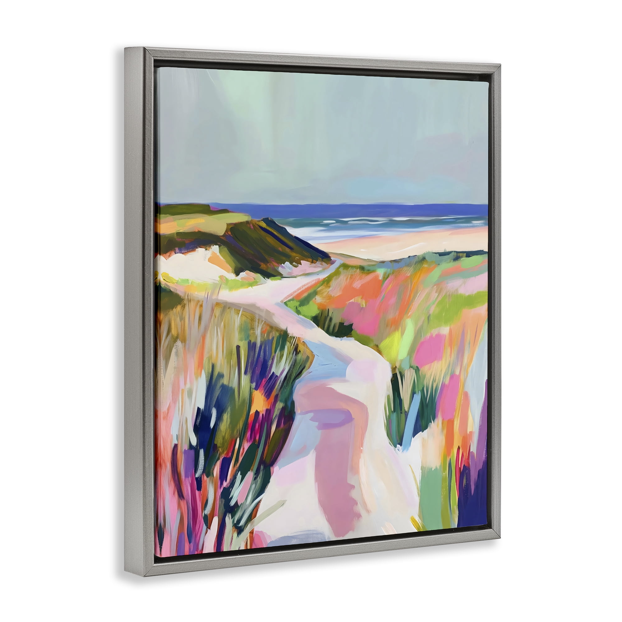 Stupell Industries Pathway Through Pastel Sand Dunes Gray Framed Floater Canvas Wall Art, design by The Prints Vibe