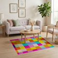 thumbnail image 3 of ODIKA Whimsical Checkered Maximalist Grid Funky Retro Plush Hippie for Home Office, Gaming Room, Under Desk, Non-Slip Chair-Friendly, 3 of 7