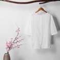 thumbnail image 4 of Blusa de lino de algodón vintage de color sólido con cuello en O media manga dobladillo dividido MABOTO  Blanco/Extragrande, 4 of 7