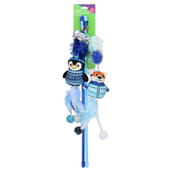 Vibrant Life Holiday Penguin and Polar Bear Teaser Wand Cat Toys, Multicolor, 2 Count