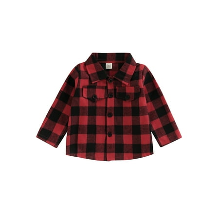 

xingqing 1-6Y Christmas Toddler Baby Boy Shirt Jacket Plaid Lapel Long Sleeve Button Up Cardigan Jacket Fall Winter Clothes Red 3-4 Years