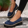 thumbnail image 4 of Miqool Womens Chunky Loafers Mid Heel Thick Sole Round Toe Vintage Flock Slip On Casual Dress Shoes, 4 of 9