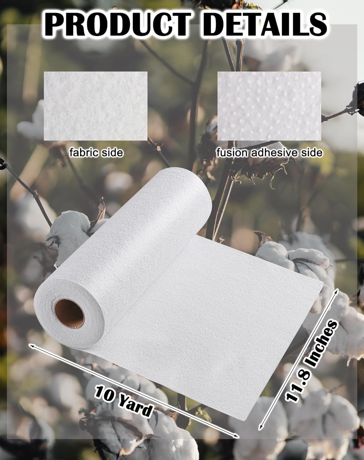 Fusible Fleece Interfacing, One-Sided Loft Fusible Fleece for Sewing, Quilting, Crafts, Clothing, Bags (11.8 Inches x 10 Yard) Lightweight, Easy Iron-On Application, Enhanced Projects