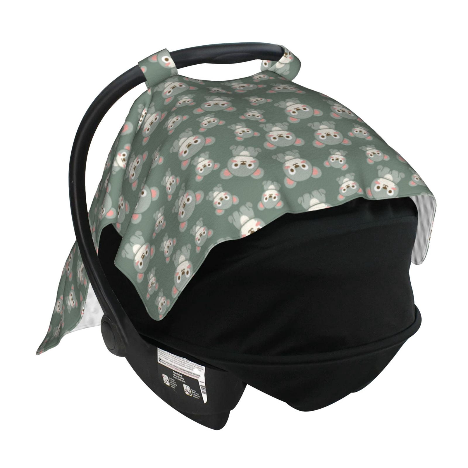 Car Seat Cover Baby - Cute Bear Print Green Breathable Infant Car Seat Cover for Baby Carseat, Lightweight Comfort Baby Essentials Must Haves Newborn Stuff for Girl Boy