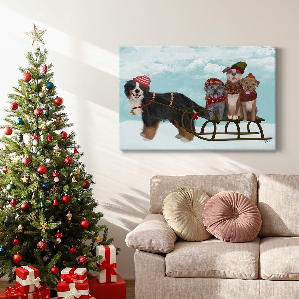 Christmas Mutt Sled- Gallery Wrapped Canvas