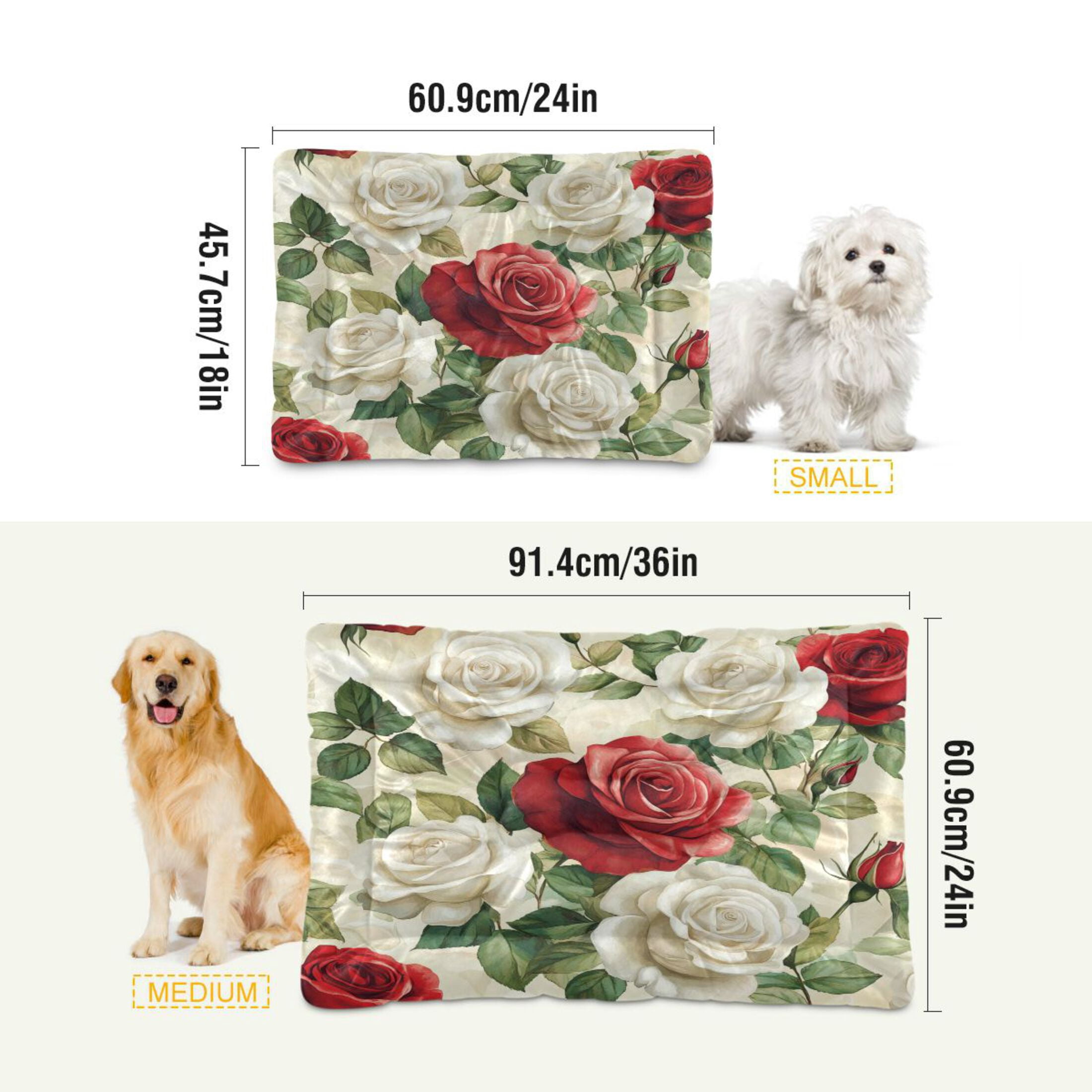 Qxltty Red White Rose Pattern Ped Pad Wear-resistant and Hard to Bite Through Sleeping Pad for Small Medium Large Dogs Winter Pet Bed 36×24in