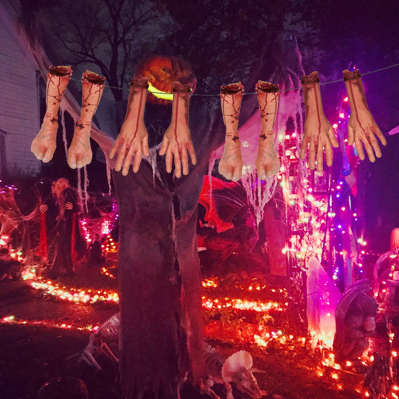 Spooky Halloween Decorations 24PCS RAINFLOW Halloween Decorations - Horror Movie Party Banners With Bloody Weapons For Haunted House & Outdoor Scary