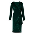 thumbnail image 7 of Zedker Velvet Party Dress for Women Long Sleeve V Neck Bodycon Wedding Guest Dresses for Women Plus Size Green L, 7 of 7