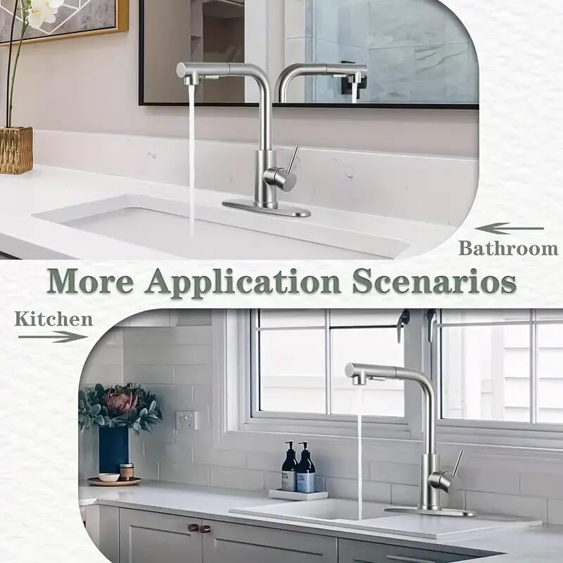 Brushed Nickel Kitchen Faucet Pull Down Sink Mixer Taps Single Handle with Cover