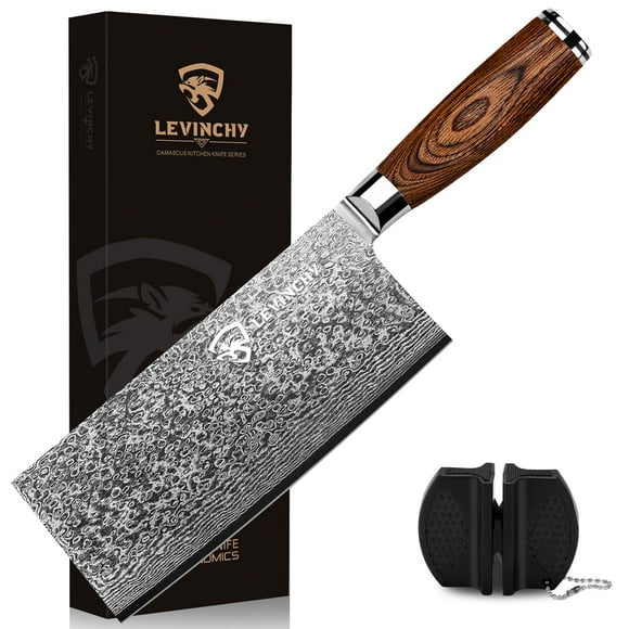 LEVINCHY Damascus 8 inch Cleaver Knife, Professional Handmade Damascus Stainless Steel Kitchen Knife, Superb Edge Retention, Stain & Corrosion Resistant, Ergonomic PAKKA