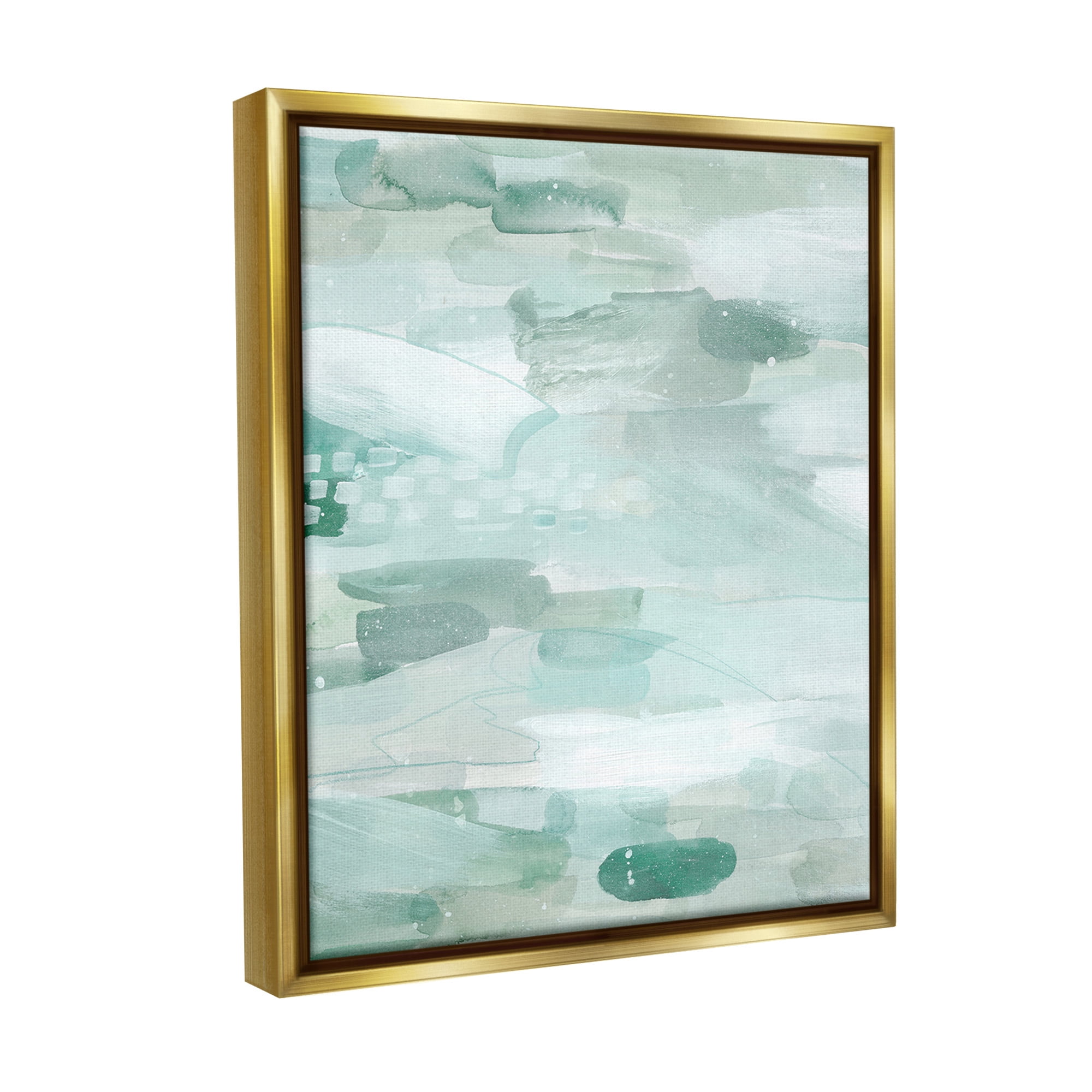 Stupell Industries Horizontal Green Strokes Abstract Painting Gold Floater Framed Canvas Art Print Wall Art, 25 x 31