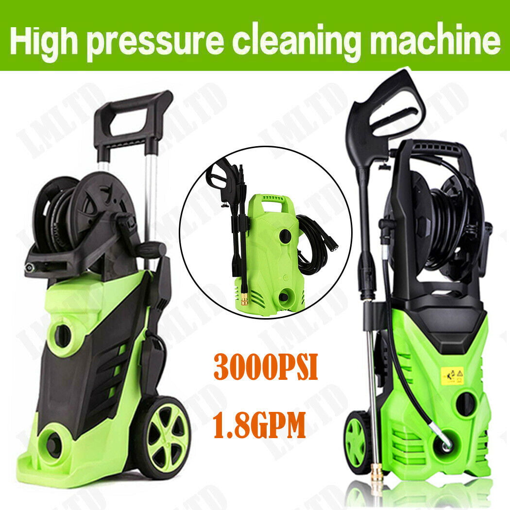 Homdox 3000PSI Electric Pressure Washer Max Pressure 1.8GPM High Power Washer Reel Style Cleaner Machine with 1800W Rolling Wheels & 5 Interchangeable Nozzles-Green 