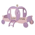thumbnail image 4 of MODERNLUXE Twin Size Princess Bed Frame,Wood Carriage Bed with Crown and Stair,Car Platform Bed for Home,Purple+Pink, 4 of 8