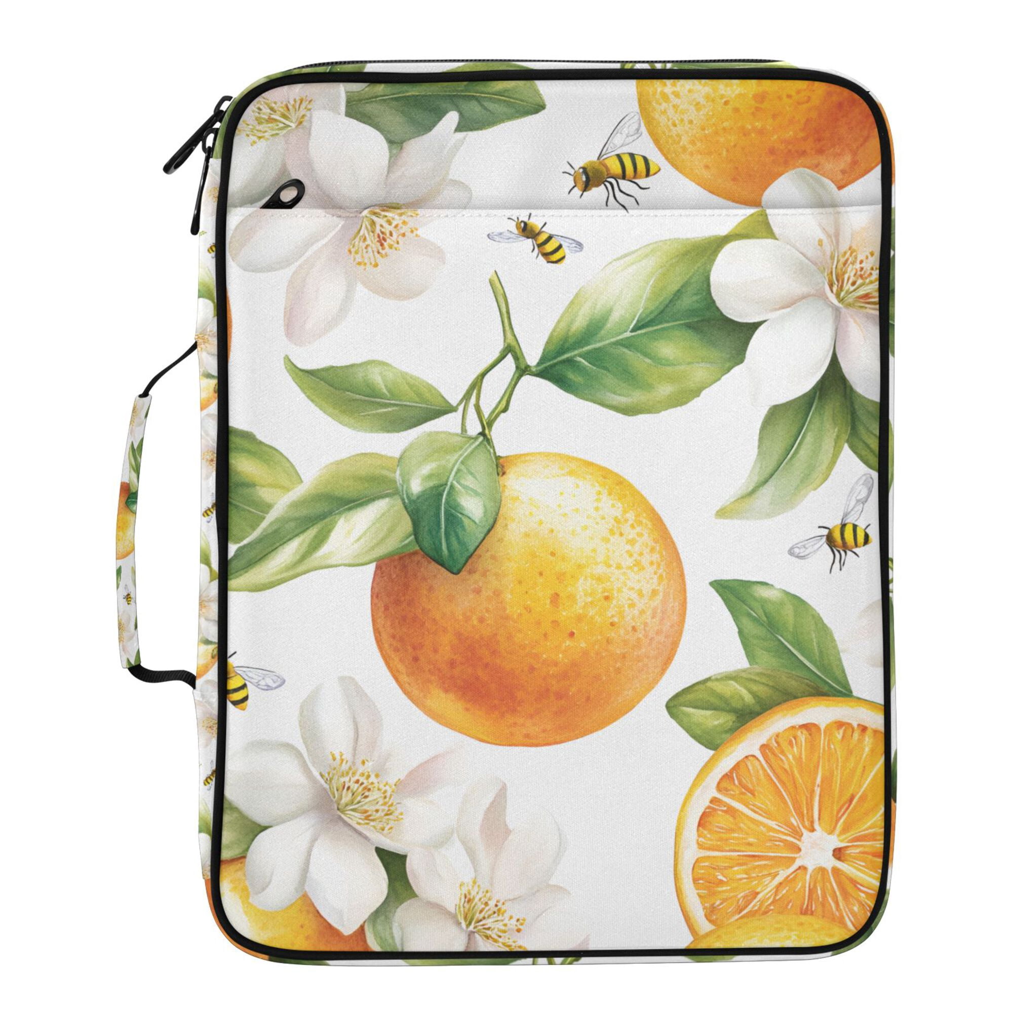FORMRS Accordion File Folder A4 Size 7-Pocket Expanding Document Organizer Bag with 3 Ring Binder, Floral Watercolor Oranges