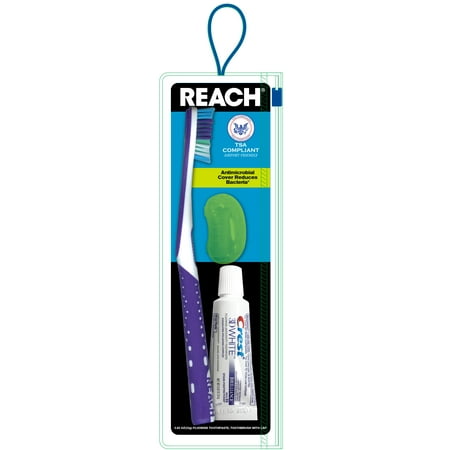 REACH Oral Care Travel Kit, Adult Toothbrush with Cap & Trial Size Toothpaste, TSA Compliant