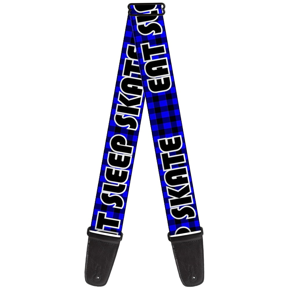 Buckle-Down Guitar Strap, Eat Sleep Skate Buffalo Plaid Blue, 2 Inches Wide