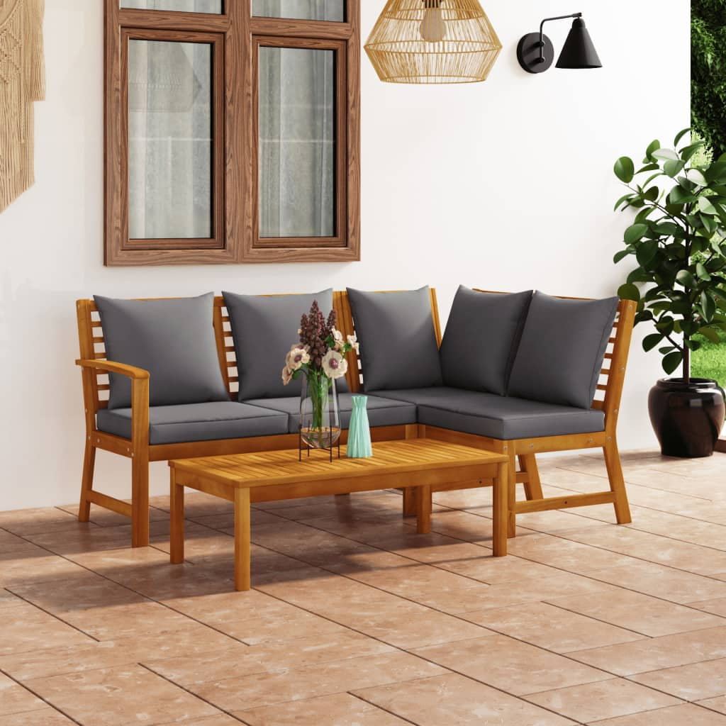 4 Piece Patio Lounge with Cushion Solid Acacia WoodOutdoor Sets Walmart.com