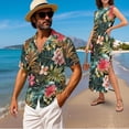 thumbnail image 2 of Uorisanigo Jungle Flower Matching Couple Outfits Husban and Wife Clothing Men's Short Sleeve Shirt Hawaiian Shirts and Women's Summer Dress with Pocket Beach Sundress, 2 of 8