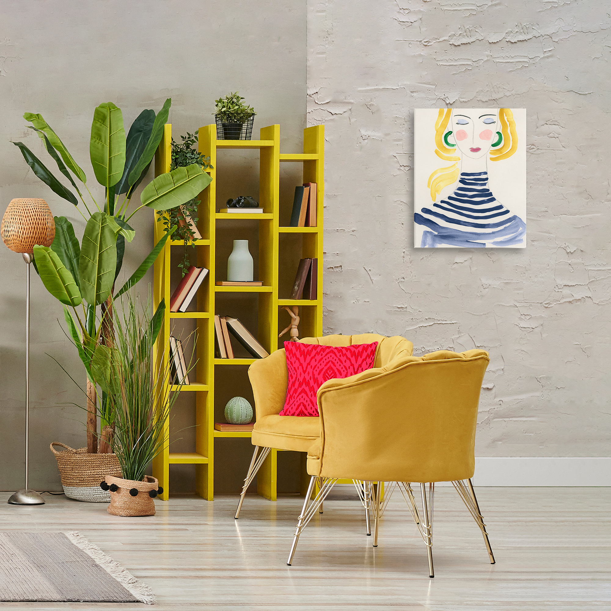 Stupell Industries Woman in Stripes People Painting Wrapped Canvas Art Print Wall Art, 16 x 20
