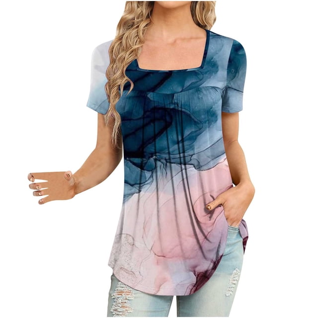 Pompotops Femmes Mode Imprimé Casual V-Cou Manches Courtes T-Shirt Chemisier Tops