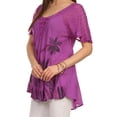 thumbnail image 4 of Sakkas Albina Island Relaxed Fit Embroidery Cap Sleeves Blouse / Top - Dark Purple - One Size, 4 of 5