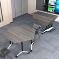 thumbnail image 3 of Folding Conference Table, 47.2In Conference Room Table with Silent Wheels, Trapezoidal Modular Flip Top Mobile Training Table for Office Classroom Meeting Seminar Table (Elm 4 Pack), 3 of 6