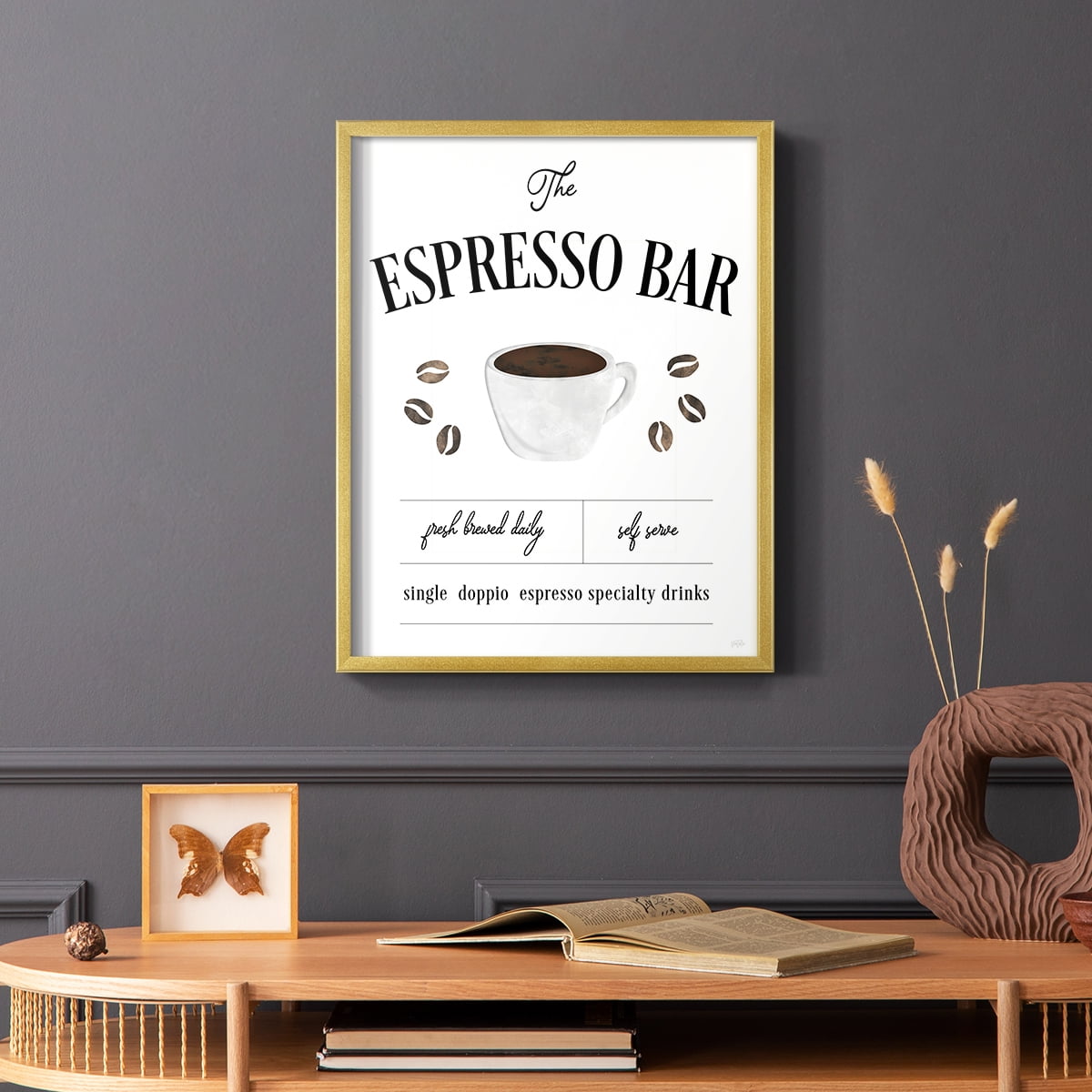 Fresh Brewed Espresso Bar in Gold Solid Wood 16 x 20 Framed Print