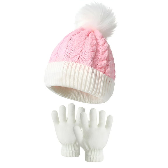 TELOLY Beanie Hat and Gloves Set for Women Warm Knitted Hats and Touchscreen Gloves Women Ladies Winter Gifts for Adult Women Men, Pink One Size