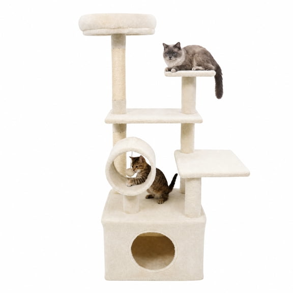 SUGIFT 48 Inches Tall Cat Tree Multi Level Kitten Tower with Large Condo and Padded Top Perch for Indoor Cats, Beige,