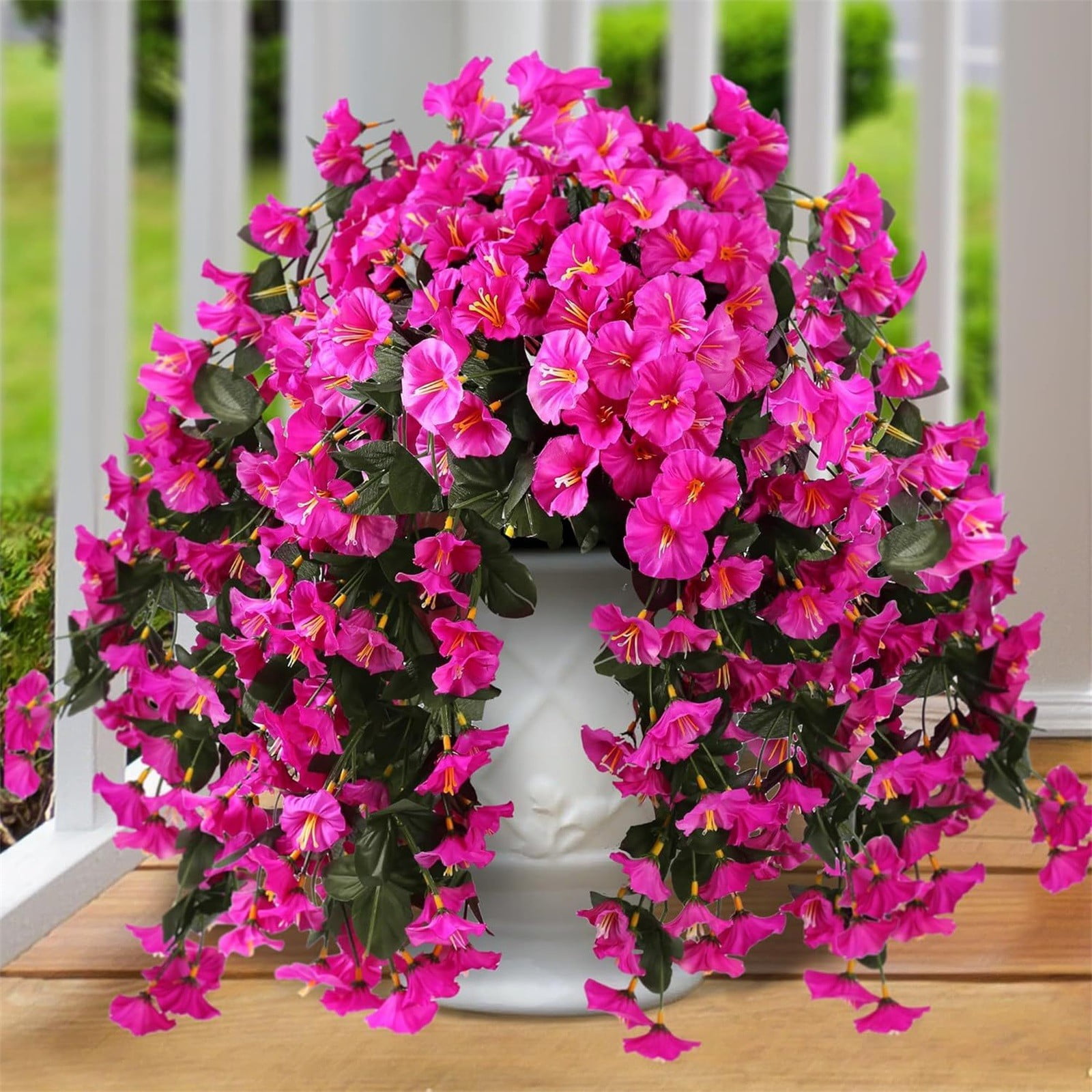 1PCS 23 Inch Artificial Hanging Morning Glory Flowers for Porch Patio Balcony Spring Summer Outdoor Decor, Faux Trailing Vines Fake Hanging Floral Plants,UV Resistant Realistic Fade Proof,G-style