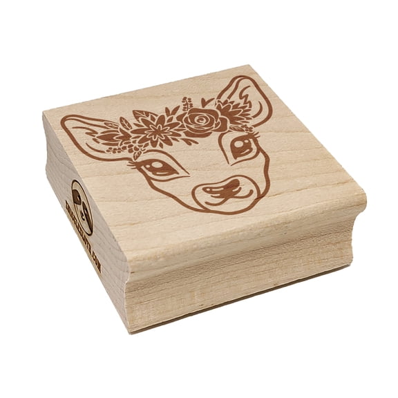 Deer Doe Wearing a Flower Crown Square Rubber Stamp Stamping Scrapbooking Crafting - Small 1.25in