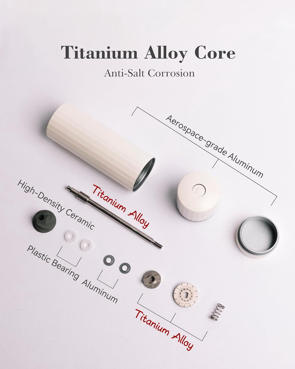 Salt Grinder Refillable – Manual Salt and Pepper Grinder with Titanium Alloy Core, 60+ Adjustable Settings | High Output, Easy to Clean, Durable Aluminum Body
